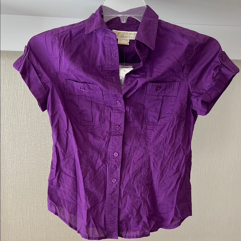 Michael Kors Purple Button Up Top
